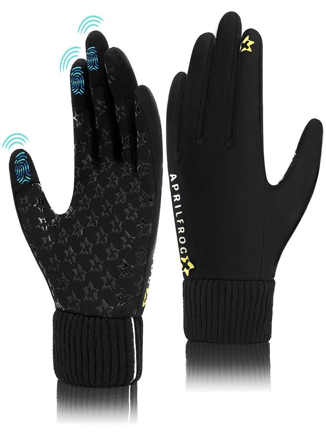 Aprilfrog Winter Kids Warm Sports Gloves: Cold Weather Anti-Slip Touchscreen Thermal Lined Children Mittens for Football Ski Bike Snow Boy Girl 4-12 Years Black XL - Image 1